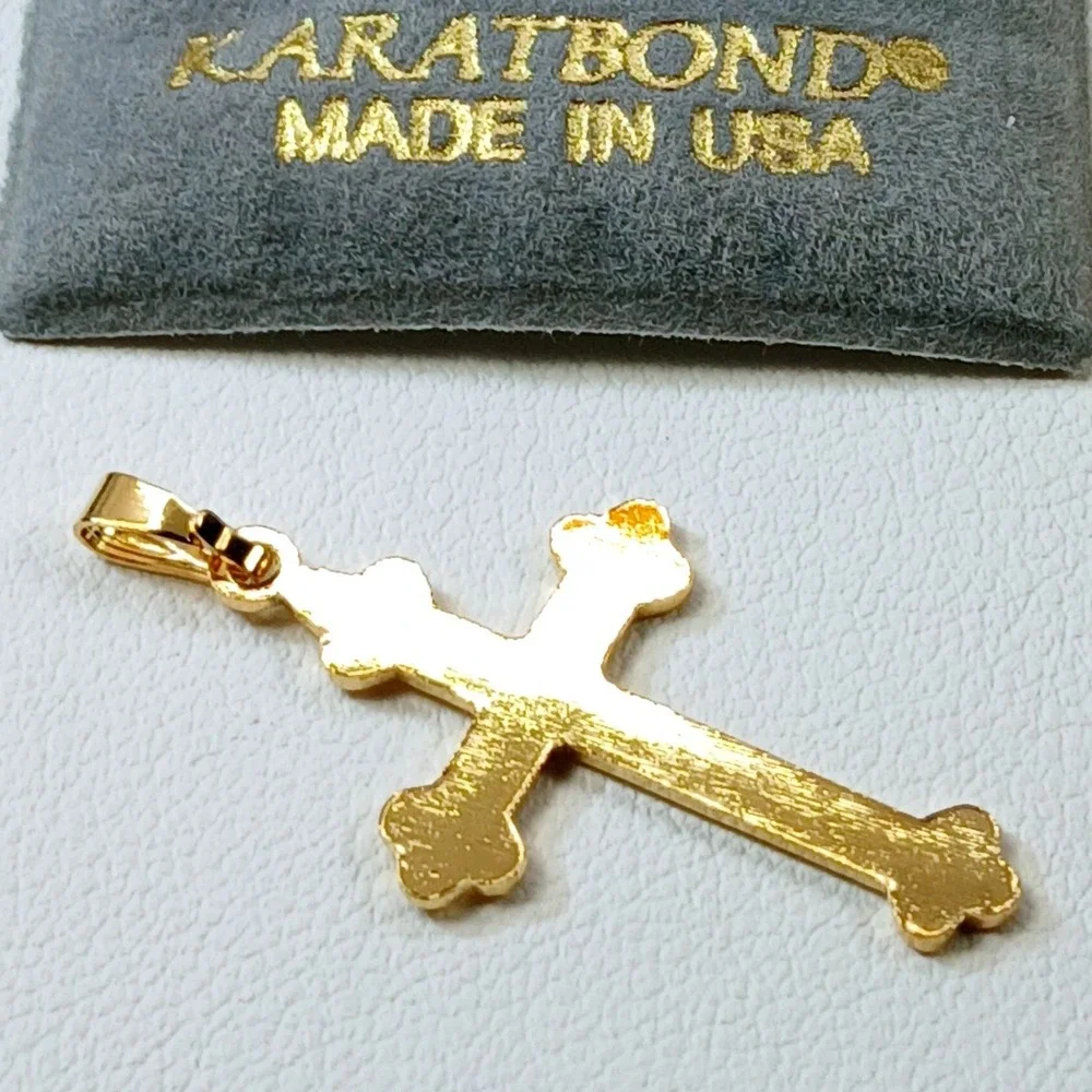 Karatbond Vintage Y2K Gold Ornate Cross Necklace Pendant Made in USA NOS Faith